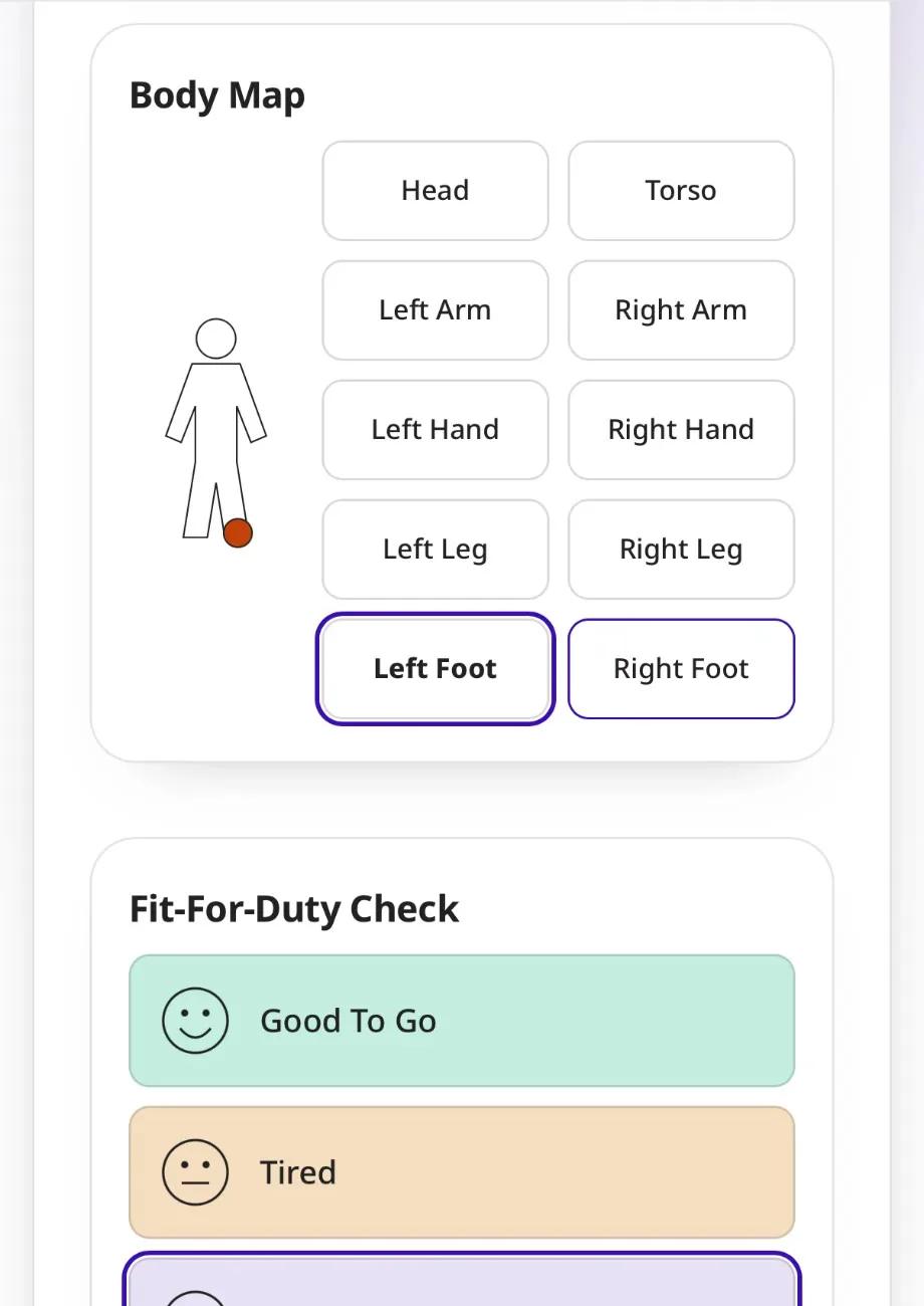 Body map and fit-for-duty check widgets